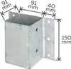 A galvanized metal post anchor with dimensions indicated by text and lines. Produktbild-Vorschau