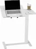 A white adjustable standing desk with a laptop, a cup, and a mouse on it, isolated on a white background. Podgląd zdjęcia produktu