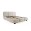 A modern upholstered bed frame with a multi-panel headboard and built-in storage, shown from a side-angle on a white background. Produktbild-Vorschau