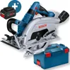 A cordless circular saw, battery, and storage case are displayed against a white background. Podgląd zdjęcia produktu