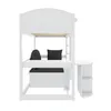 A white loft bed with a desk and sofa underneath, shown against a white background. Produktbild-Vorschau