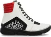 A single white and black high-top sneaker with red accents and an animal print detail. Náhled obrázku produktu