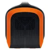 A close-up, front-facing view of a black and orange electronic device with a prominent grille. Produktbild-Vorschau