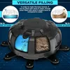 A cutaway view of a black, round, freestanding punching bag base, showing it can be filled with water or sand. Produktbild-Vorschau