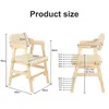 A size chart for a children's chair, showing dimensions and adjustable height options. Voir les images du produit