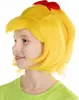 A young girl wearing a yellow wig with a red bow and a green t-shirt, shown from the side against a white background. Náhľad obrázku produktu