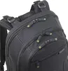 Close-up view of the zippers and stitching on a black backpack. Náhľad obrázku produktu
