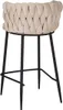 A bar stool with a woven beige seat and black metal legs. Produktbild-Vorschau