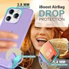 A woman is smiling and holding a purple phone case. The image highlights features of the phone case. Produktbild-Vorschau