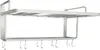 A silver-colored, two-tiered shelf with hooks, likely for kitchen use. Podgląd zdjęcia produktu