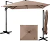 A patio umbrella is shown in multiple configurations: open, closed, and folded. Náhled obrázku produktu