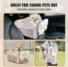 Collage of images showing a dog car seat in different settings: inside a car, on a floor, and being carried in a tote bag. Podgląd zdjęcia produktu