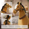 A collage of images showcasing a plush rocking horse with various close-ups and feature highlights. Náhled obrázku produktu