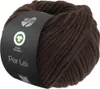 A ball of dark brown yarn with a black label wrapped around it. Produktbild-Vorschau