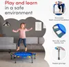 A young girl is jumping on a small trampoline indoors, with text and feature callouts surrounding the main image. Anteprima dell’immagine prodotto