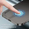 A finger is shown pressing on a glowing circular area on the back of a phone case, indicating a fingerprint scanner. The phone case has a metallic finish and the brand name 'TENGRUN' is visible. Produktbild-Vorschau
