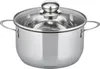A stainless steel pot with a glass lid and handles, shown from the front. Náhled obrázku produktu