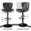 Two bar stools are shown, one demonstrating height adjustment and the other demonstrating 360-degree rotation. Produktbild-Vorschau