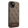 A side view of a brown and tan Guess branded iPhone 14 Plus case. Podgląd zdjęcia produktu