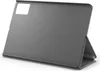 A gray tablet case with a built-in stand is shown against a white background. Produktbild-Vorschau
