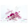 A plush toy rabbit with pink ears and a floral patterned blanket is displayed on a white surface with colorful confetti. Podgląd zdjęcia produktu