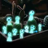 A collection of small, glowing blue figures resembling forest spirits are arranged among various cacti in a wooden planter. Produktbild-Vorschau