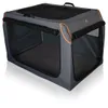 A gray and orange foldable dog crate with a black mesh top, shown on a white background. Produktbild-Vorschau
