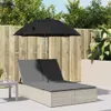 vidaXL Doppel-Sonnenliege mit Kissen & Schirm Hellgrau Poly Produktbild-Vorschau 2