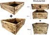 A collage showing different configurations and dimensions of a wooden planter box. Produktbild-Vorschau