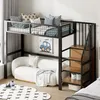 A bedroom scene featuring a loft bed with a sofa underneath, stairs, and decorative pillows. Anteprima dell’immagine prodotto