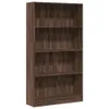 A brown wooden bookshelf with four shelves against a white background. Podgląd zdjęcia produktu