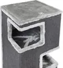 A close-up view of a grey cat scratching tower with multiple openings. Produktbild-Vorschau