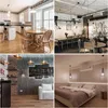 A collage of four different interior design scenes, each featuring various lighting fixtures and furniture. Produktbild-Vorschau