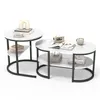 Two marble-look coffee tables with black metal frames are shown against a white background. Produktbild-Vorschau