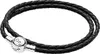 A black braided leather bracelet with a silver clasp. Anteprima dell’immagine prodotto