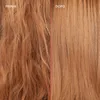 A split image showing a before and after comparison of hair treatment. Voir les images du produit