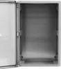 An open, empty electrical enclosure with a transparent door. Produktbild-Vorschau