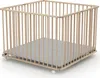 A wooden playpen with a gray mat inside, shown from a slightly elevated angle. Podgląd zdjęcia produktu