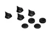 A collection of black analog stick and trigger attachments for a game controller, laid out on a white background. Podgląd zdjęcia produktu