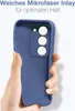A hand holding a blue smartphone case against a light background. Produktbild-Vorschau