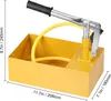 A yellow pressure testing pump with a silver handle and a yellow hose, shown on a white background with dimensions indicated. Anteprima dell’immagine prodotto