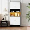 A tall, multi-compartment cabinet with white doors and black accents, displaying decorative items. Produktbild-Vorschau