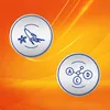 Two circular icons with illustrations on an orange and yellow gradient background. Podgląd zdjęcia produktu