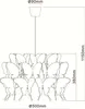 Technical drawing of a pendant lamp with butterfly motifs, showing dimensions. Anteprima dell’immagine prodotto