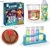 A collage of images showing a science experiment kit, including a box, beakers, test tubes, and a volcano model. Náhled obrázku produktu