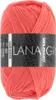 A ball of coral-colored yarn with a black label. Produktbild-Vorschau