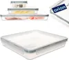 A collage of images showing plastic food storage containers of various sizes, with one container filled with ham and another with cheese. A close-up of a large container is also shown, along with a tag with the brand name 'Orion'. Voir les images du produit