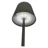 A close-up, low-angle view of the underside of a table lamp with its LED lights illuminated. Produktbild-Vorschau
