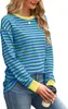 ASKSA Damen T-Shirt Rundhals Langarm Shirts Gestreift Basic Produktbild-Vorschau 3
