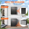 The image shows two different mounting options for a black mailbox: wall mount and floor mount. It also highlights pre-drilled holes for easy assembly. Produktbild-Vorschau